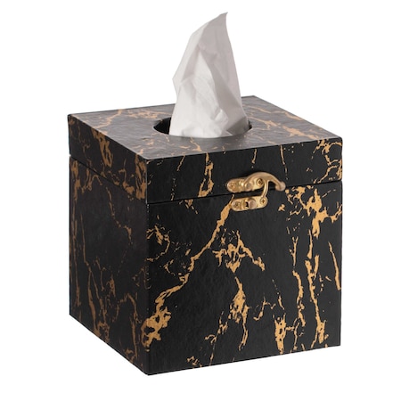 Vintiquewise Square Velvet Modern Decorative Paper Facial Tissue Box Holder, Black, and Gold QI003978_SQ_BK